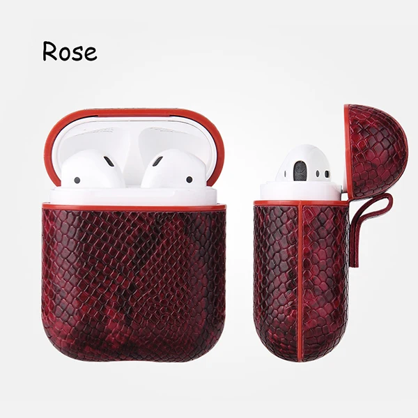 snake skin Rose Airpod сумка из змеиной кожи чехол для Apple AirPods 1 2 Роскошный кожаный чехол водонепроницаемый для зарядки чехол s дропшиппинг - Цвет: snake skin Rose