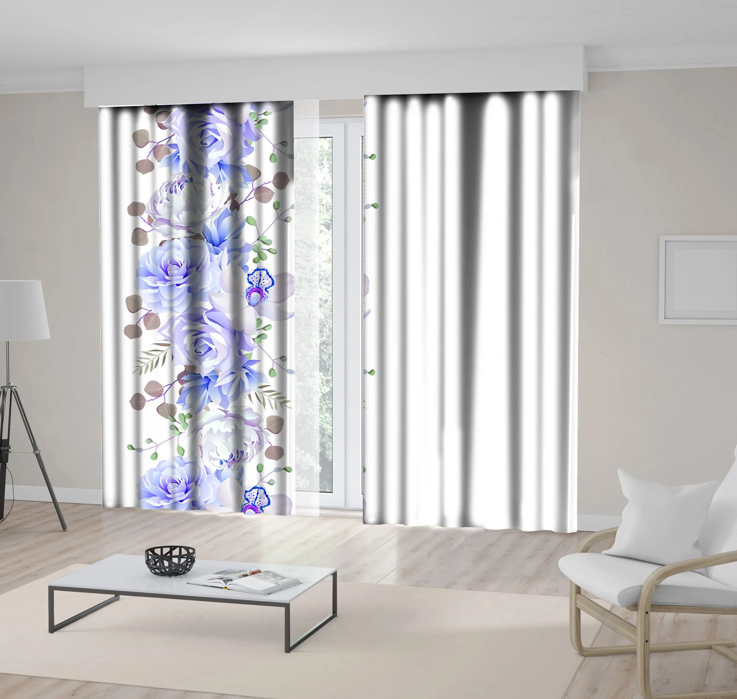 

Curtain Vertical Garland with Camellia Rose Peony Orchid and Eucalyptus Leaves Romantic Soft Colors Blue Green Beige