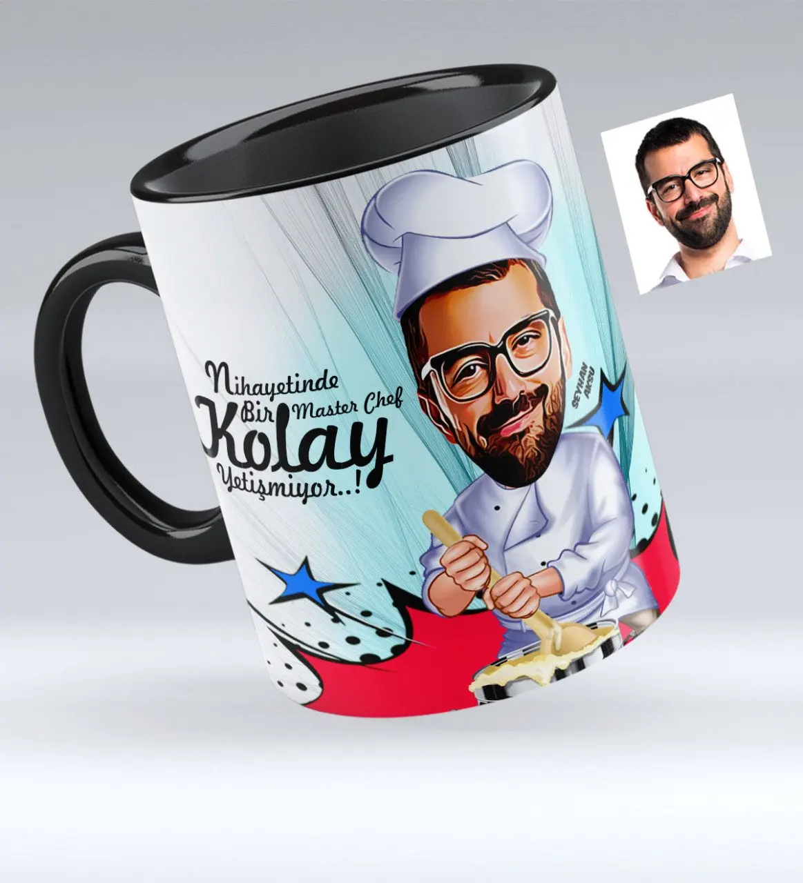 

Персонализированные Mr мастер шеф-повара карикатура черной кружки чашки-2
