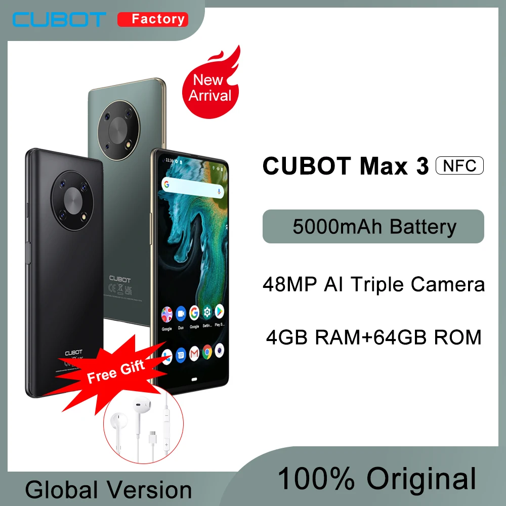 Смартфон Cubot MAX 3, 6,95 дюйма, 5000 мАч, 64 ГБ, тройная камера 48 МП, NFC, Android 11, OTG 7000₽-800₽: 1111ALI - изображение