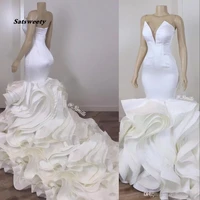 plus size luxury sexy mermaid bride trumpet wedding gowns satin african women white wedding dress 2022