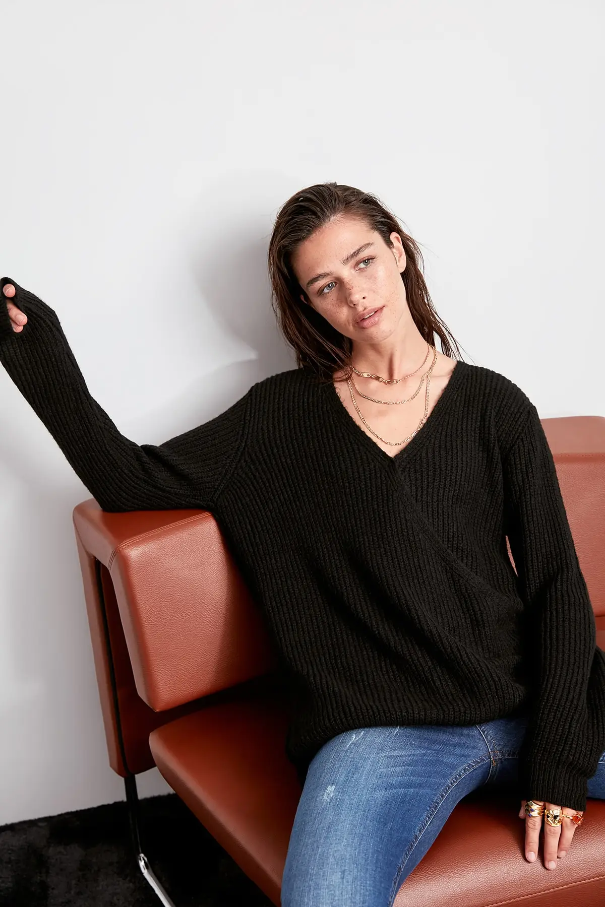 Черный двубортный трикотажный свитер TWOAW20ZA0062 |