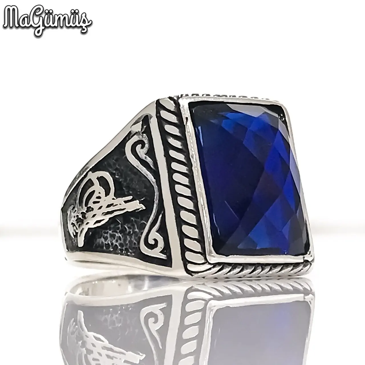 Темно синий Asaleti сапфировое квадратное стильное серебряное мужское