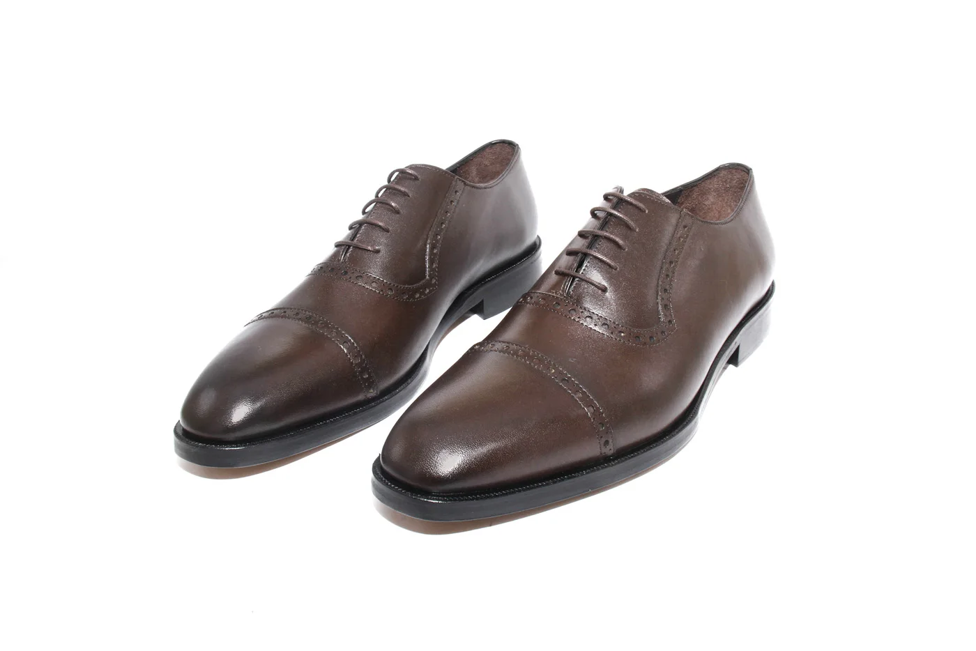 

SHENBIN'S Brown Cap Toe Oxford Shoes, Genuine Leather Soles, Full Leather Insoles, Handmade Classic Business Work Footwear