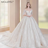 mqupin princess half sleeve appliqu%c3%a9d lace bridal wedding dress gorgeous robe button beaded 2022 latest