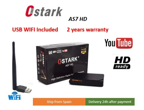 Ostark AS7 HD FTA DVB S2 1080P спутниковый ТВ приемник с USB WIFI1 год гарантии цифра