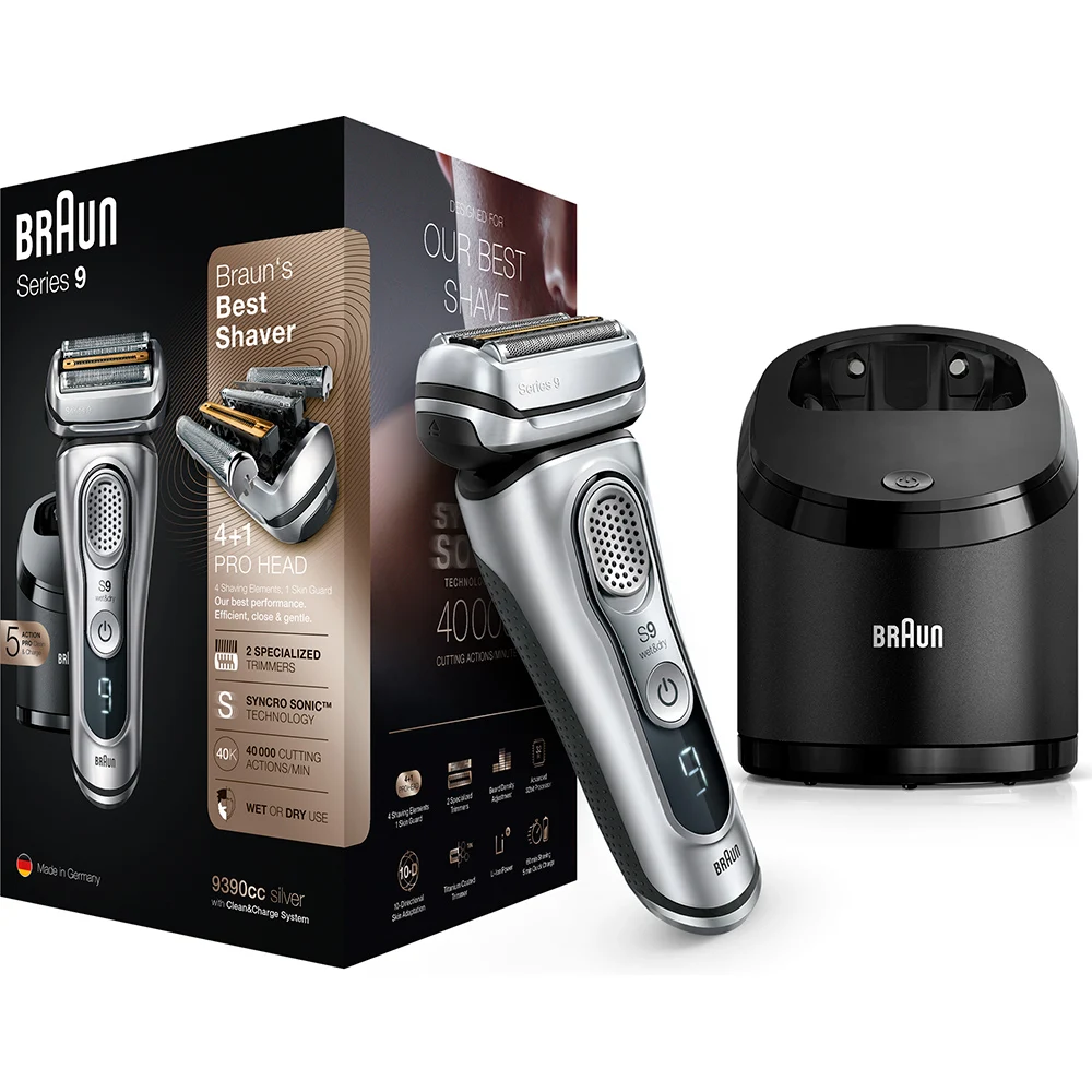 Электробритва Braun Series 9 9390cc со станцией Clean&Charge с функцией сушки и кожаным футляром