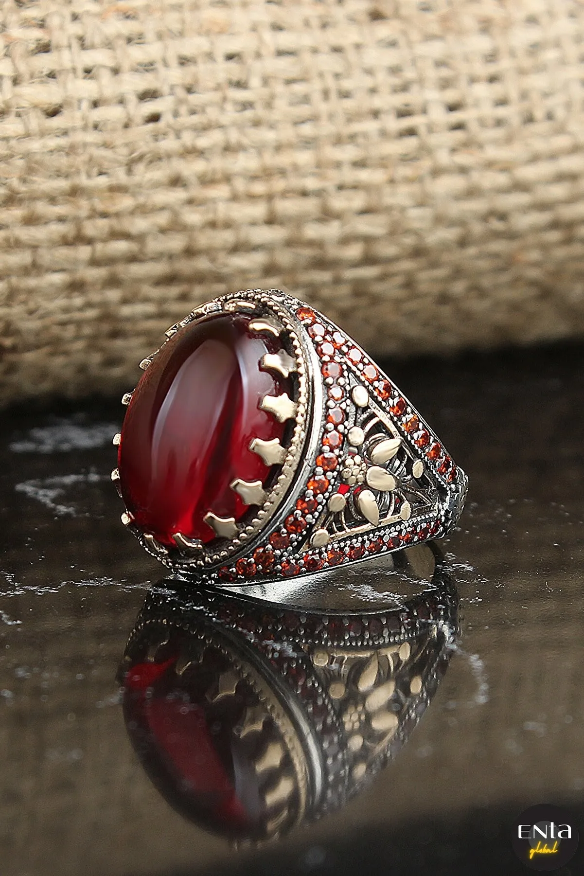 

Real 925 Sterling Silver Jewelry Ring Men Light-weight Mens Rings Natural Agate Stone Vintage Cool Fashion