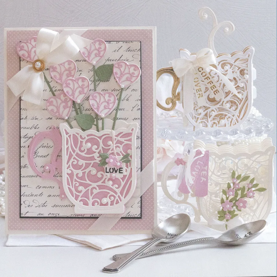 

January 2022, new high-end, amazing card making coffee cup metal mold for scrapbook card template for paper crafts