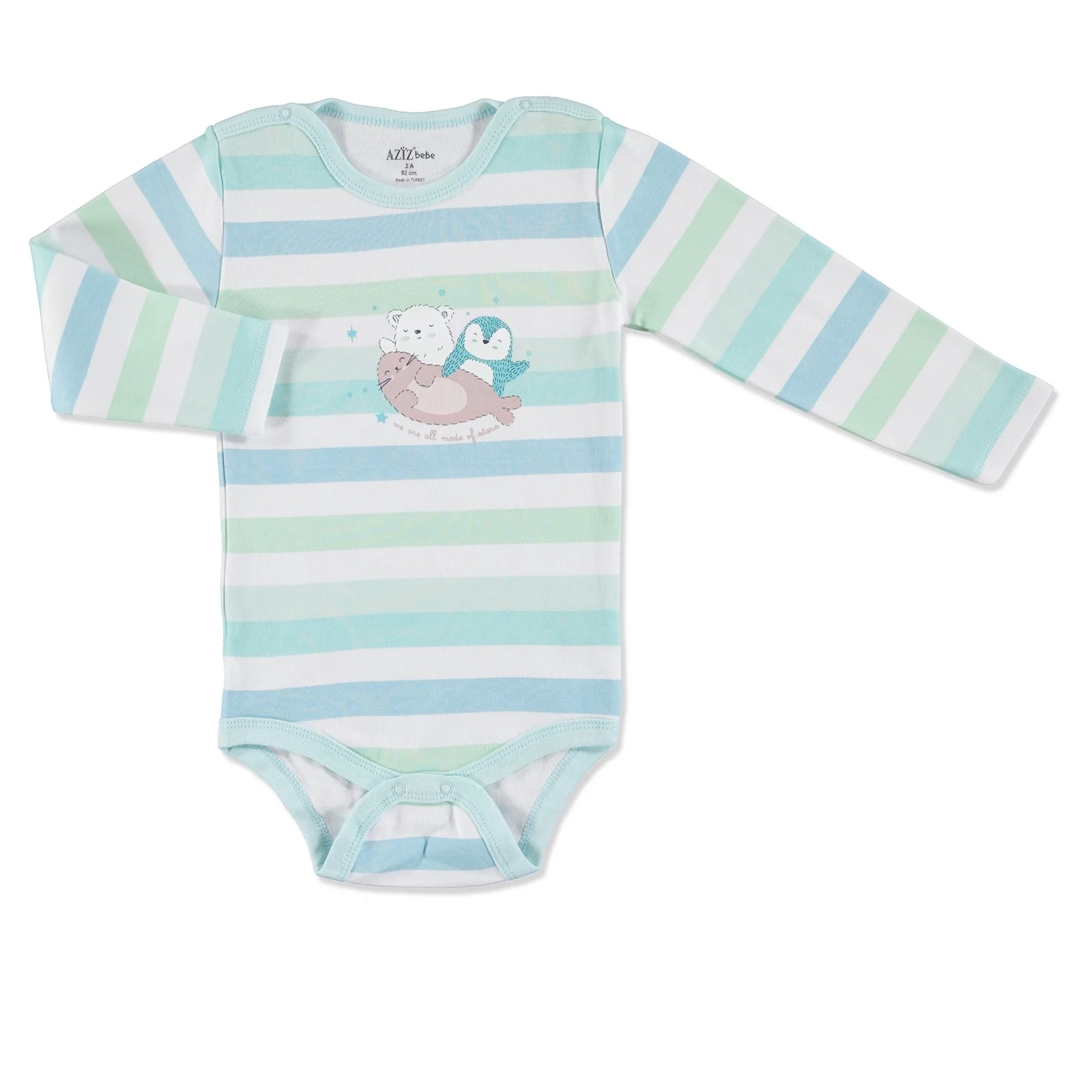 Боди с длинными рукавами и воротником защелкой для малышей ebebek Aziz Bebe Stars| |