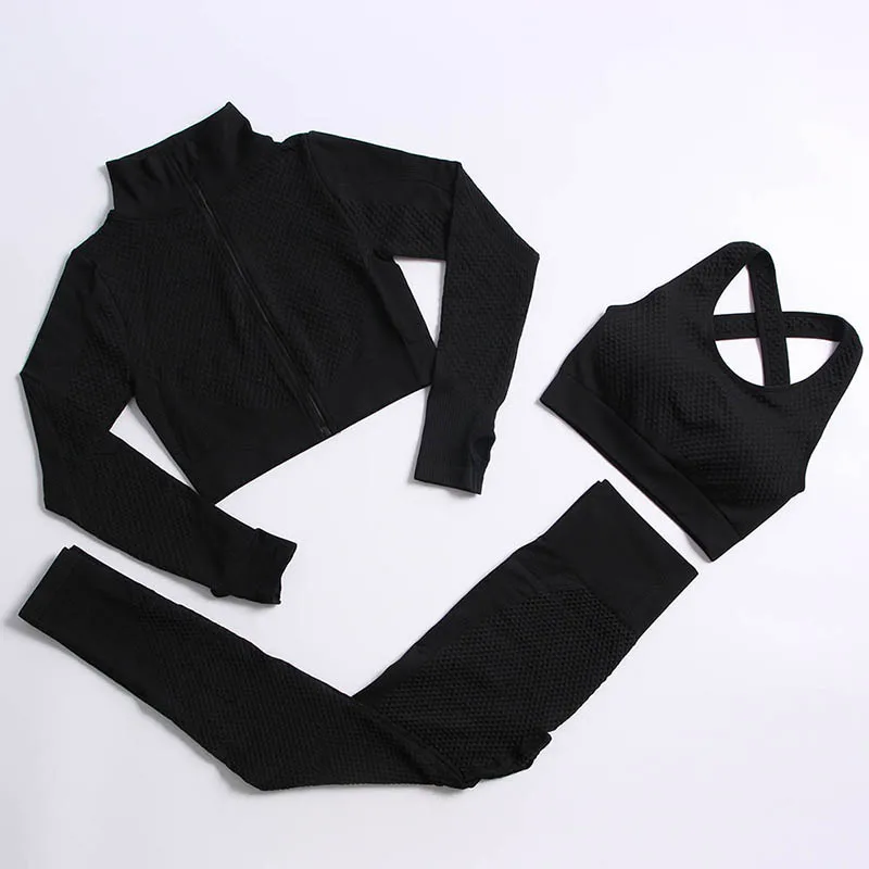 2Women Tracksuit Seamless Women Yoga Set Workout Sportswear Gym Clothing Fitness Long Sleeve Crop Top High Waist Leggings Sports