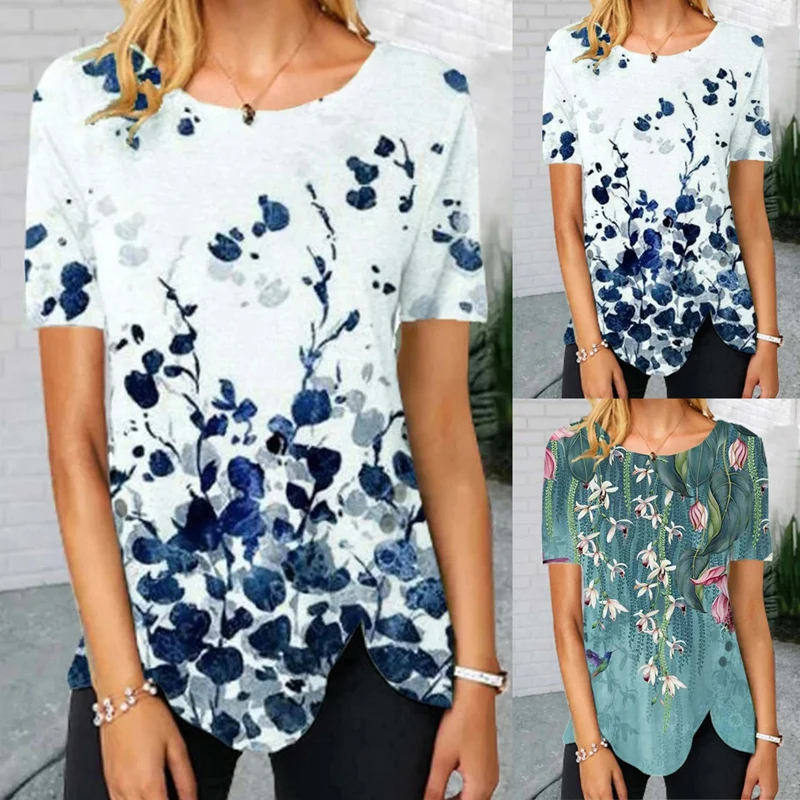 

5XL Oversized Ladies Tops Women Plus Size Floral 3D Print T Shirt Loose O-Neck Short Sleeve Casual Tee Top Summer New Streetwear