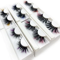 mix colored eyelashes wholesale 25mm mink color lashes in bulk pink purple full strip false fake lash vendor long dramatic