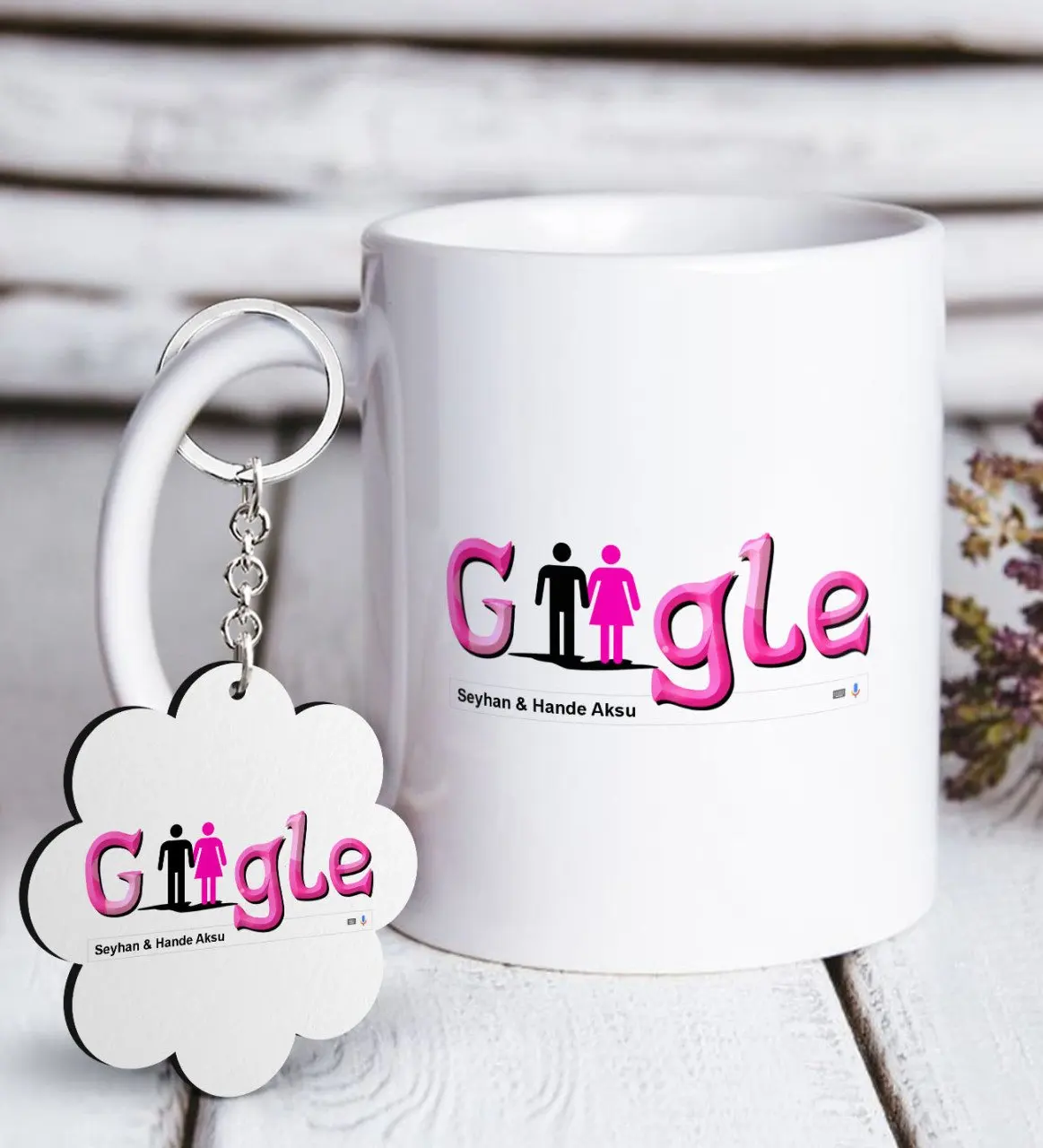 

Personalized Custom Google Design White Mug and Keychain Gift Seti-2
