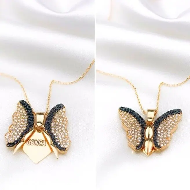 

Серебряное ожерелье с сердцем и бабочкой из оникса