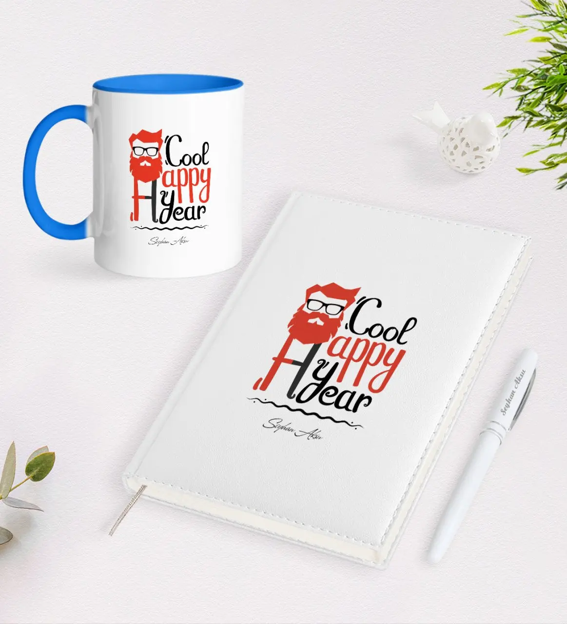 

Персонализированные Санта Клаус 2021 Организатор ручка и синий кружка Seti-3