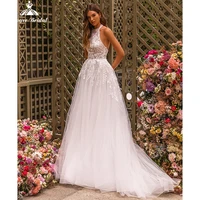 2022 wedding dresses with sleeveless sweep backless halter floor length a line appliques lace bridal gown robe soir%c3%a9e mariage