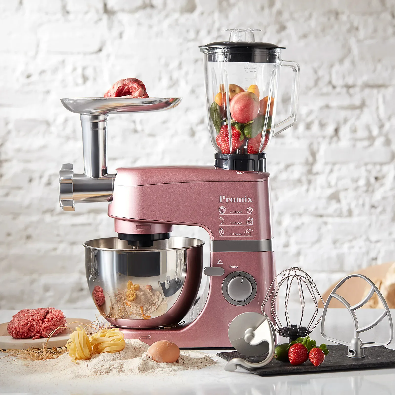 

Cookplus Promix Ef802 Stand Mikser 1000W Mutfak Şefi, Et Kıyma Makinesi ve Smoothie Blender Pink