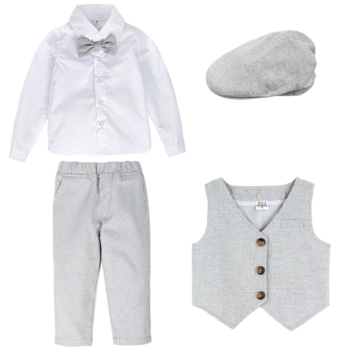 Boys Wedding Birthday Outfit Baby Baptism Suit Toddler Gentleman Party Clothes Kids Long Sleeve With Bow Tie 3PCS
