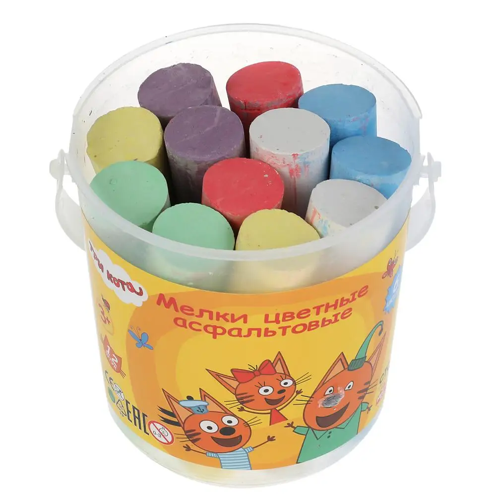 Мелки цветные асфальтовые для творчества Три Кота 12 шт (6 цв) в ведре MultiArt MELBUCKET12-TC |