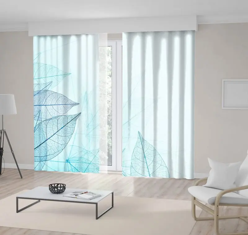 

Curtain Abstract Background with Skeleton Leaves Soft Color Monochrome Artwork Blue and White
