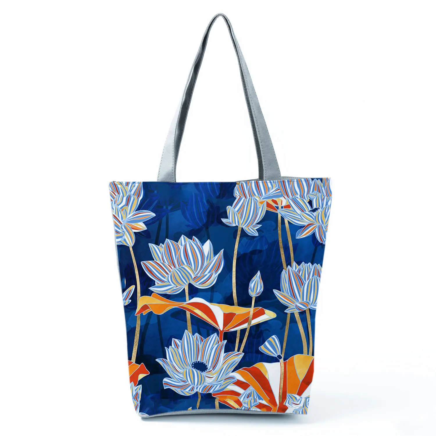 

Japanese Ukiyo Design Women's Bag Blue Floral Printed Handbag Landscape Casual Shoulder Bag Eco Friendly Beach Bag Portable Tote