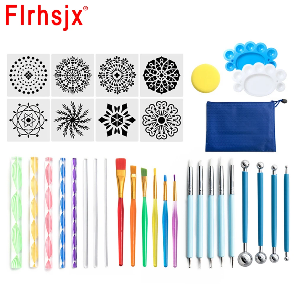 

35pcs Mandala Dotting Tools Kit Painting Graffiti Embossing Dot Kit Dotting Pens Brush Acrylic Rods for Painting Rocks DIY Tools