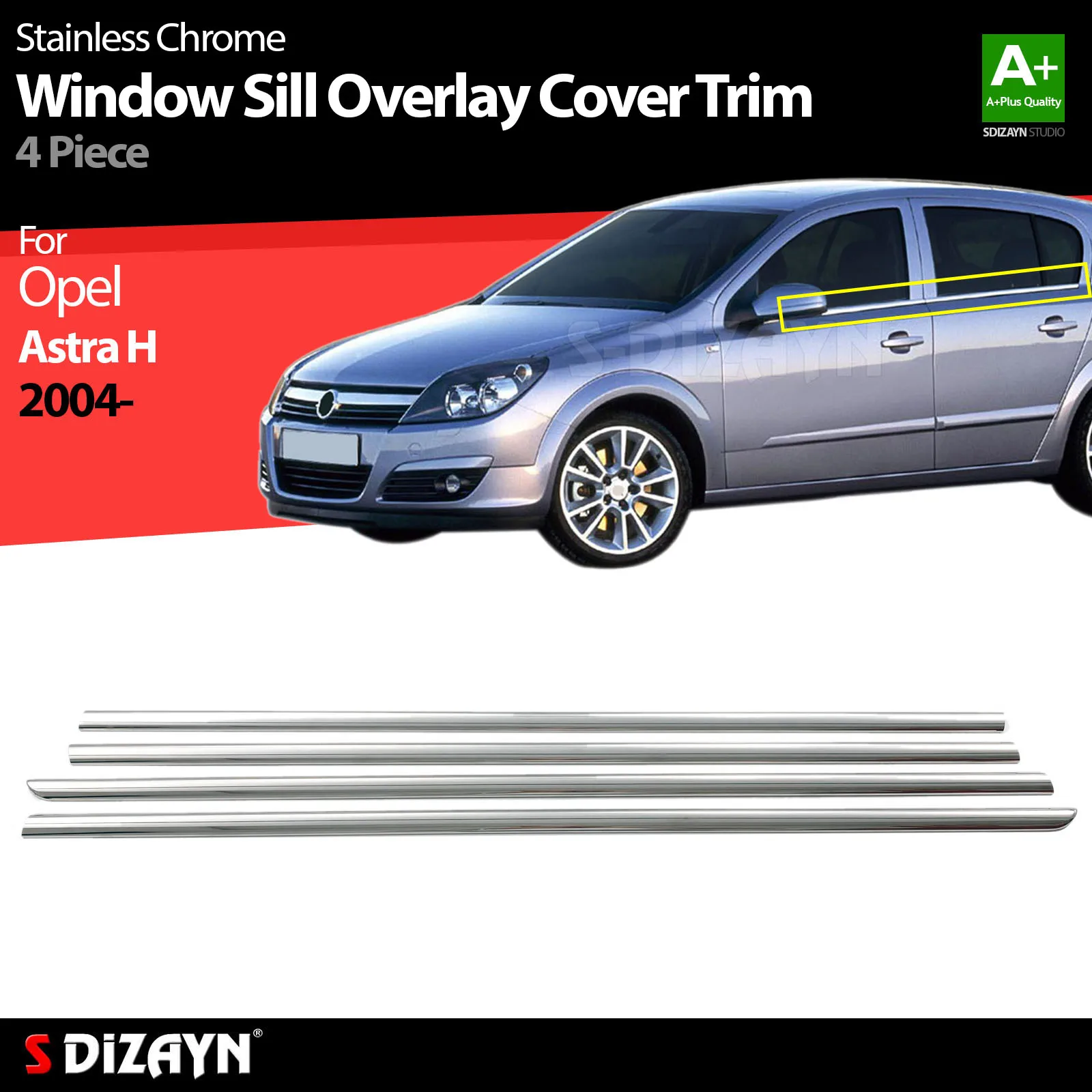 S Dizayn для Opel Astra H Sedan хромированная накладка на подоконник Накладка из нержавеющей
