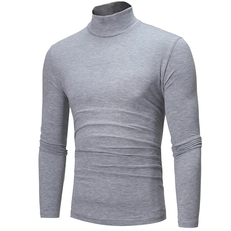 

Men's Solid Color Turtleneck T-shirt Autumn Spring Casual Long Sleeve Basic Shirt Slim Fit Tops