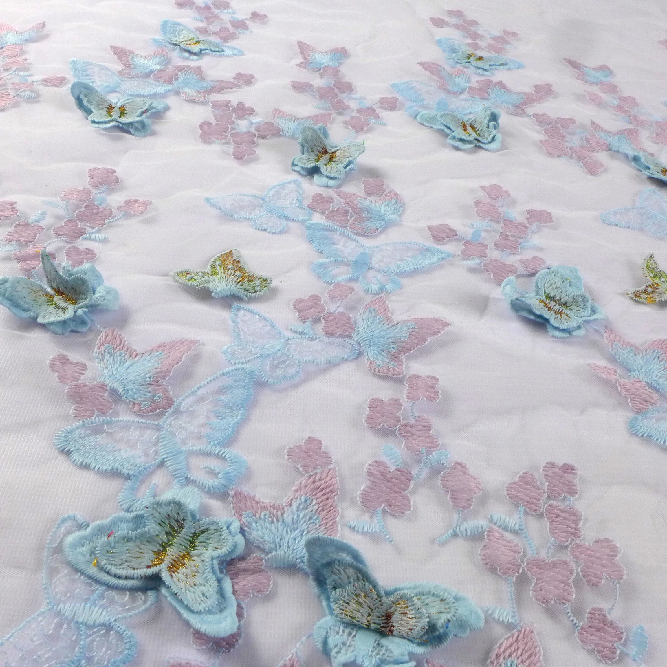 Новинка элегантная синяя кружевная ткань с 3d бабочкой и вышивкой свадебное