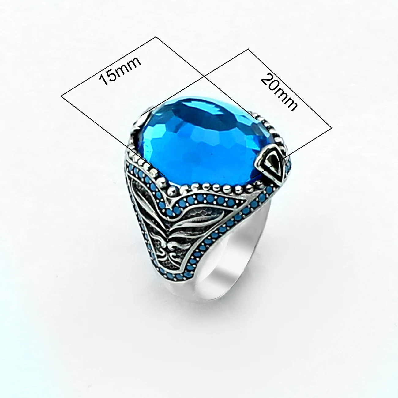 Style turc pur véritable argent Sterling 925 bague en pierre aigue-marine naturelle pour hommes femmes bijoux de haute qualité Punk rétro mode Vintage fait à la main cadeau Zircon Onyx Agate accessoire 2