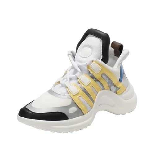 Light yellow Женские Дизайнерские кроссовки на платформе без логотипа; Спортивная повседневная обувь для бега из лайкры на плоской подошве; Прогулочные кроссовки; женская обувь из вулканизированной кожи - Цвет: Light yellow