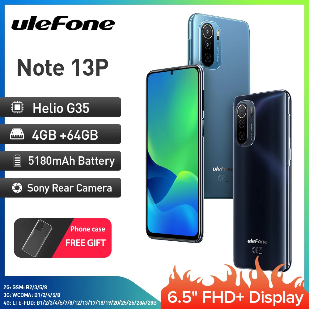 Ulefone Note 13P Smartphone Helio G35 5180mAh Android 11 4GB+64GB 6.5”FHD+ 4G Celular Phone 2.4G/5G WiFi 20MP Camera/NFC