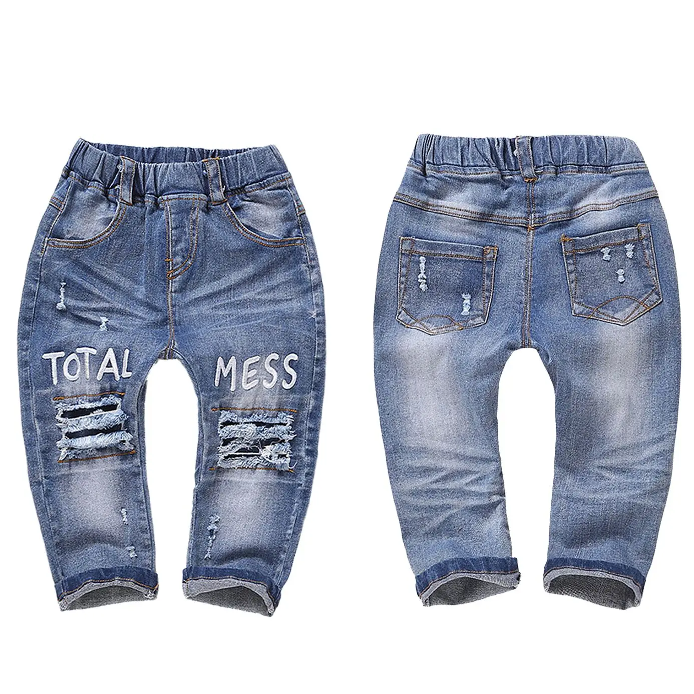 

Детские рваные джинсовые брюки KIDSCOOL с эластичным поясом и дырками для маленьких мальчиков