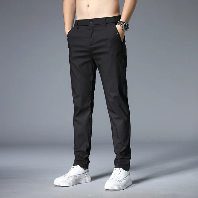 

2022 Summer Men's Thin Solid Color Pants Casual Cotton Stretch Formal Breathable Khaki Gray Pants Men's Large Size