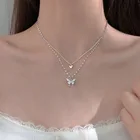 Новое блестящее женское ожерелье-бабочка с покрытием корейский Серебряный, изысканное Двухслойное ожерелье-цепочка до ключиц, модные ювелирные изделия в подарок
