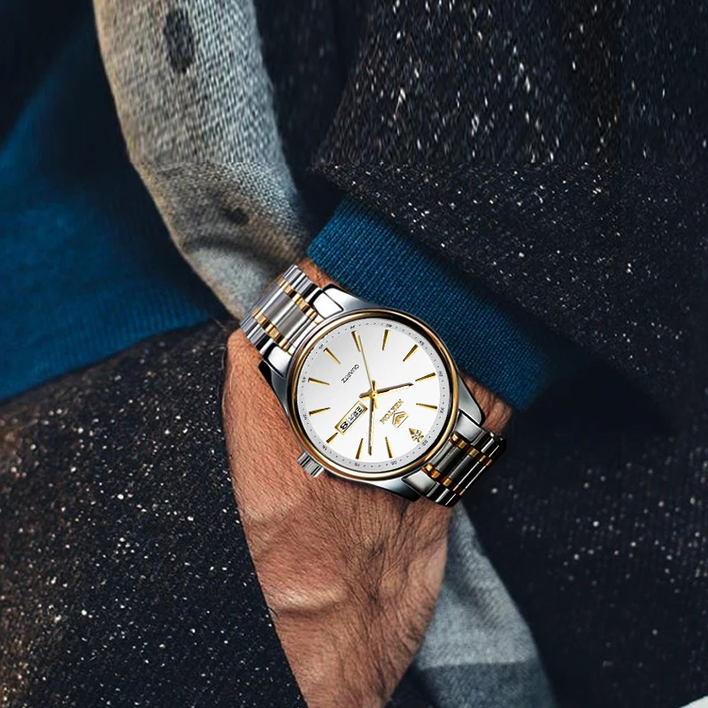 Роскошные золотые мужские часы ведущей марки NEKTOM классические кварцевые