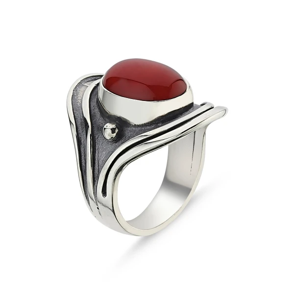 

Silver 925 Sterling Red Agate Stone Handwork Ring