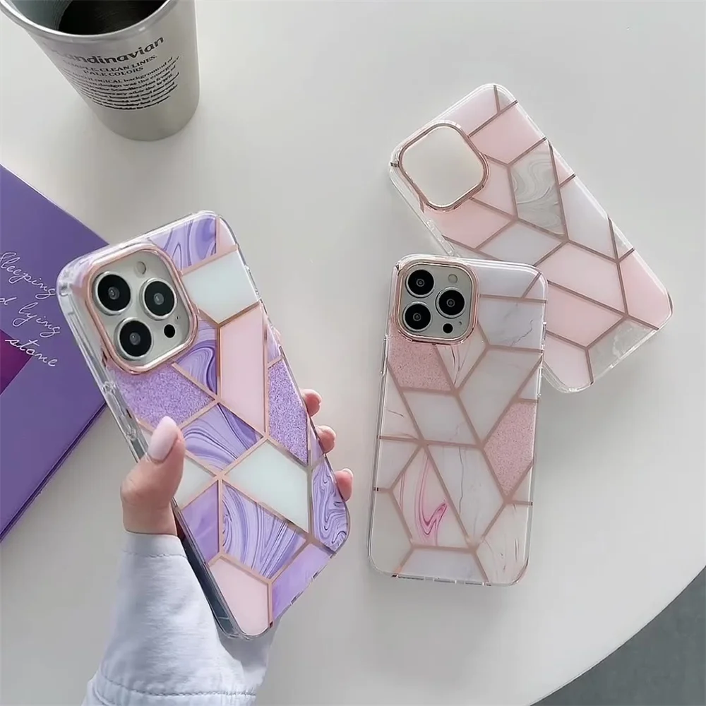 

Fashion Luxury Splice Marble Glitter Phone Case For iphone 12 Mini 13 11 Pro Max XS Max X XR 7 8 Plus SE Soft Shockproof Cover