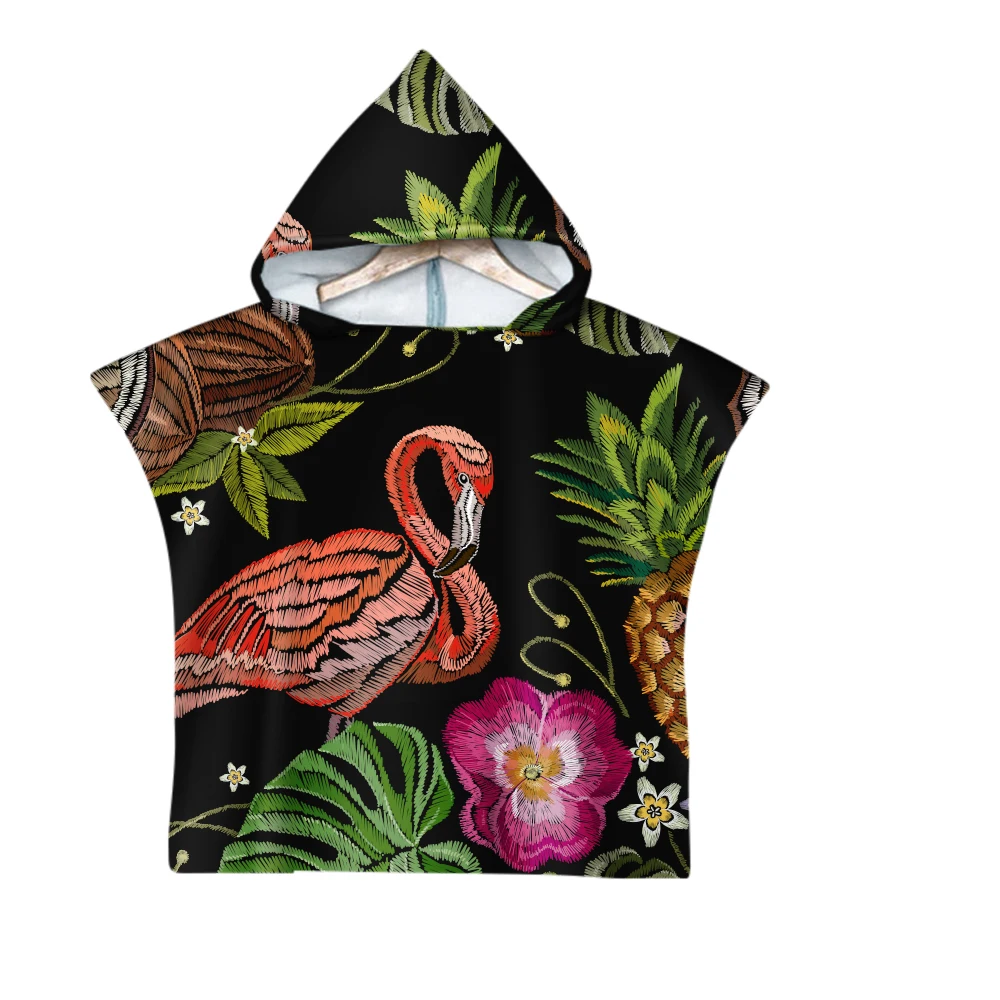 

Flamingo Hummingbirds Embroidery Design Pattern Microfiber Beach Towel For Kid Children Quick-drying Bath Towel Swimming Cloak