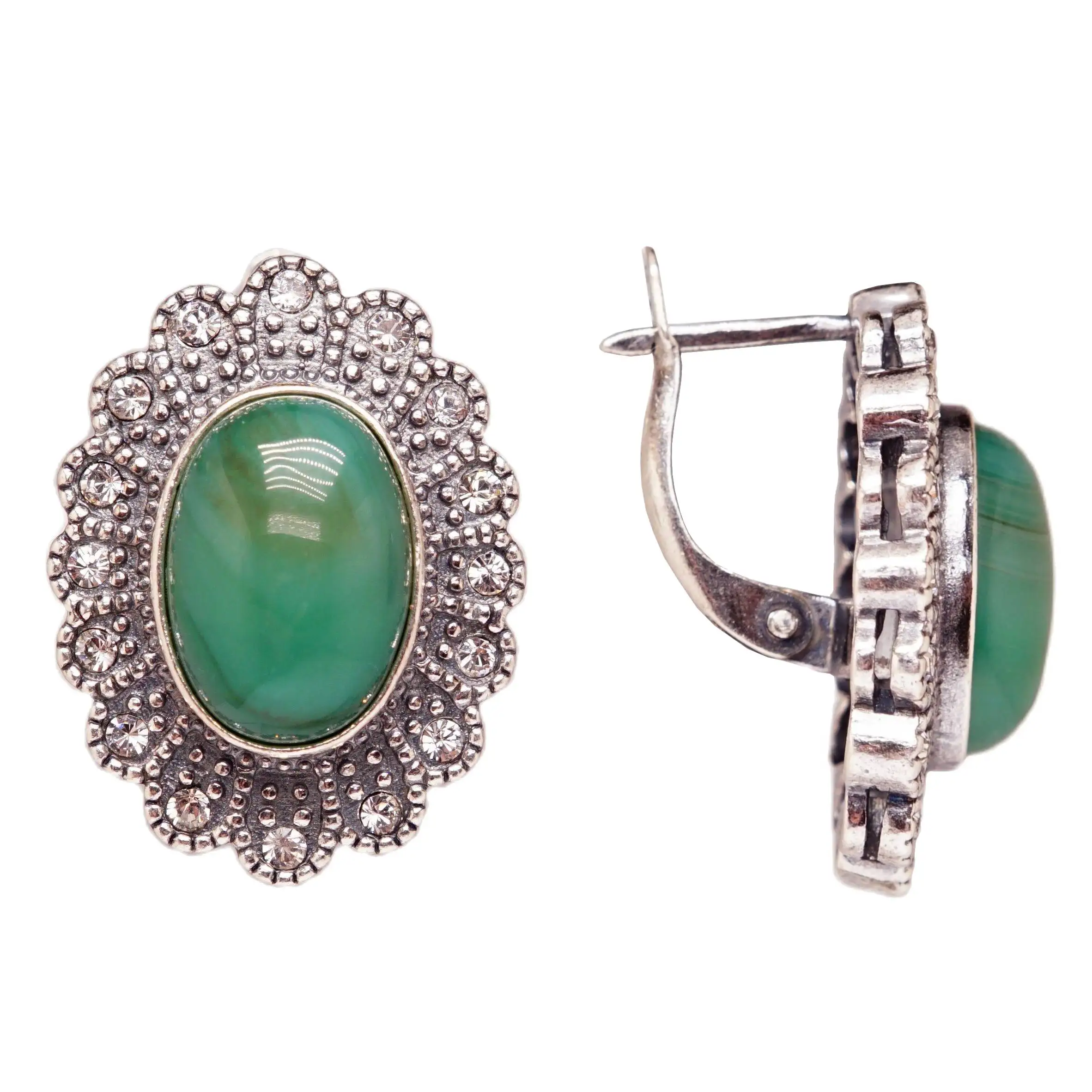 Серьги агат зелёный посеребрение 12мк камни натуральные самоцветы комплект