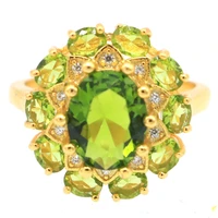 18x17mm shecrown lovely cute 4 8g created green peridot white cz ladies daily wear 14k gold silver rings