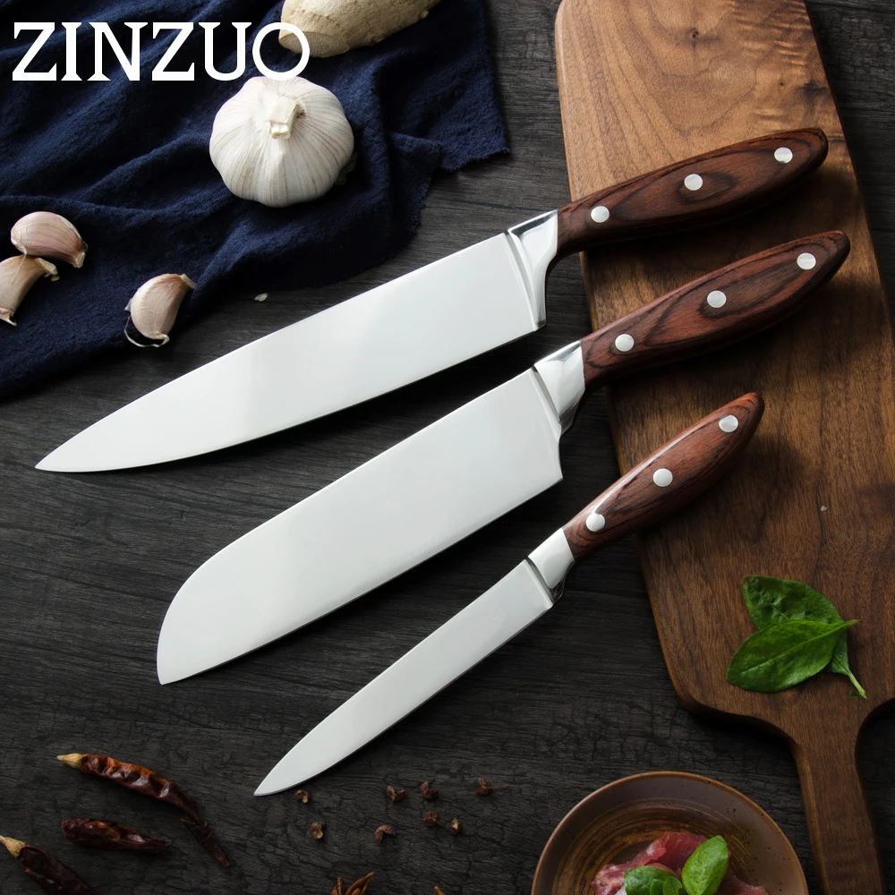 Набор кухонных ножей ZINZUO 7Cr17 из нержавеющей стали шеф-повар сантоу 3 шт. нож 58HRC