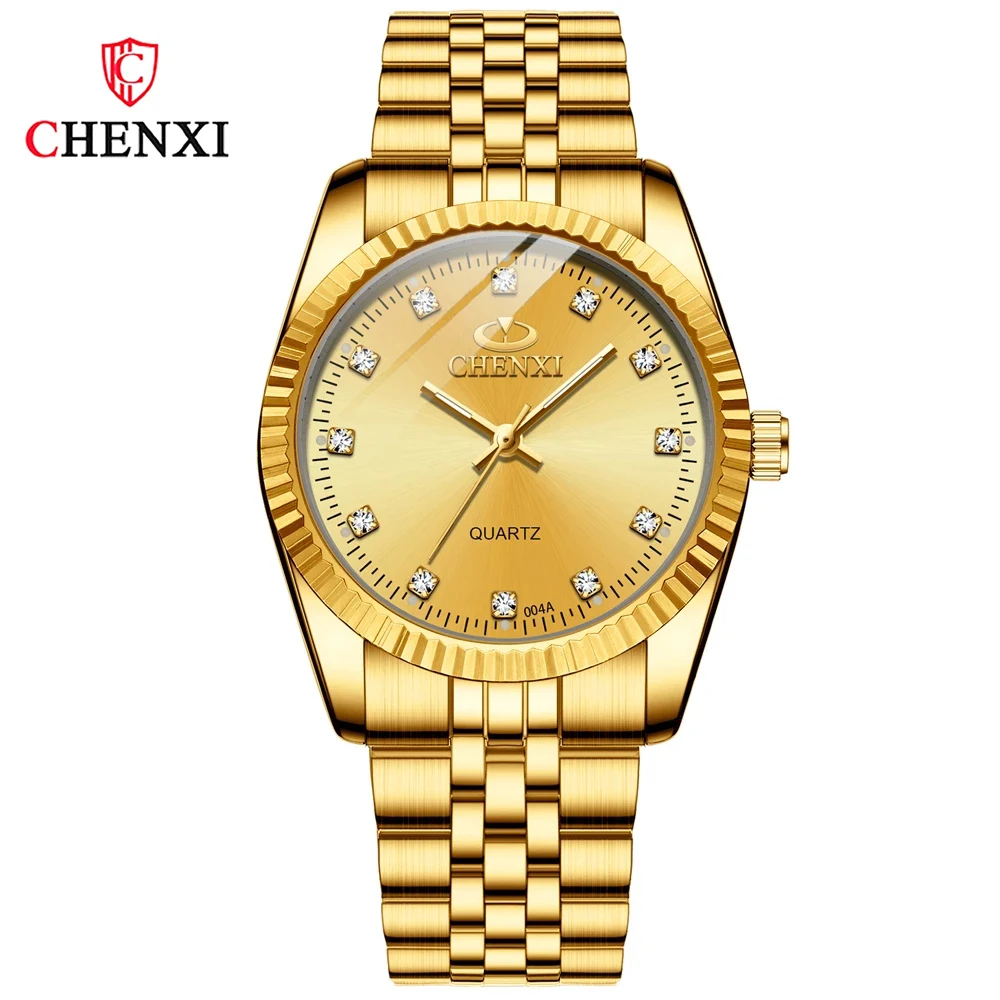 CHENXI Fashion Men Women Watch Gold Luxury Quartz Wrist Watch Stainless Steel Couples Clock Casual Waterproof Mens Watches