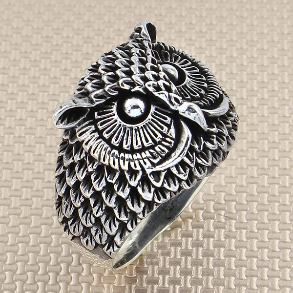 

Men Silver Ring Animal Owl Motif Solid 925 Sterling Quality Elegant Excellent Impressive Design Special Luxury Charming Unusual