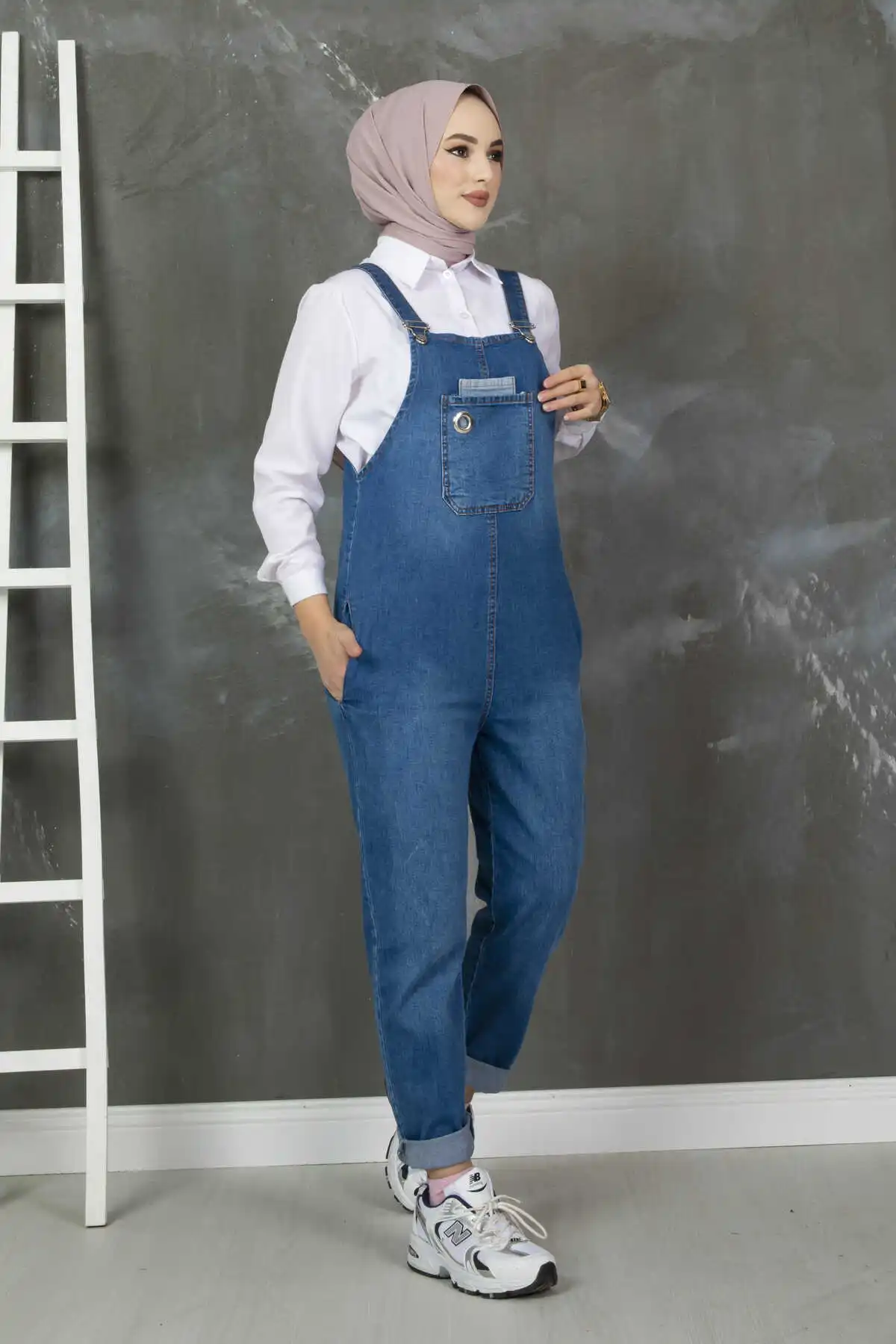 Женский джинсовый хиджаб с карманами спереди модный мусульманский из двух