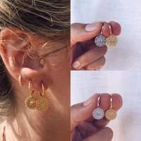 crmya boho round coin cubic zirconia silver gold plated fashion earrings for women dangle drop earrings jewelry wholesale