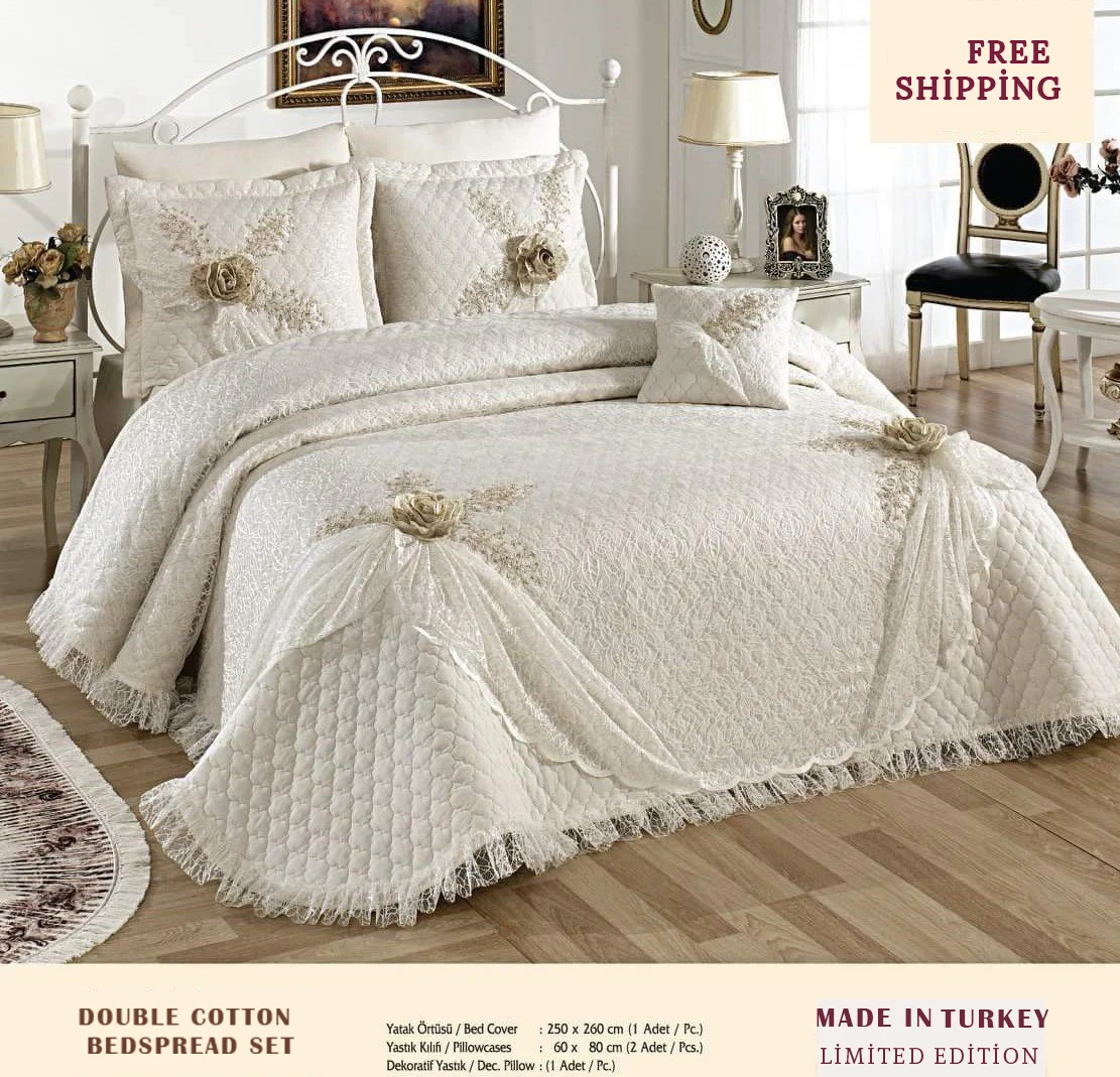 

Double Bed Cover 250x260 cm Pure Cotton Free Shipping Three Different Colours-35