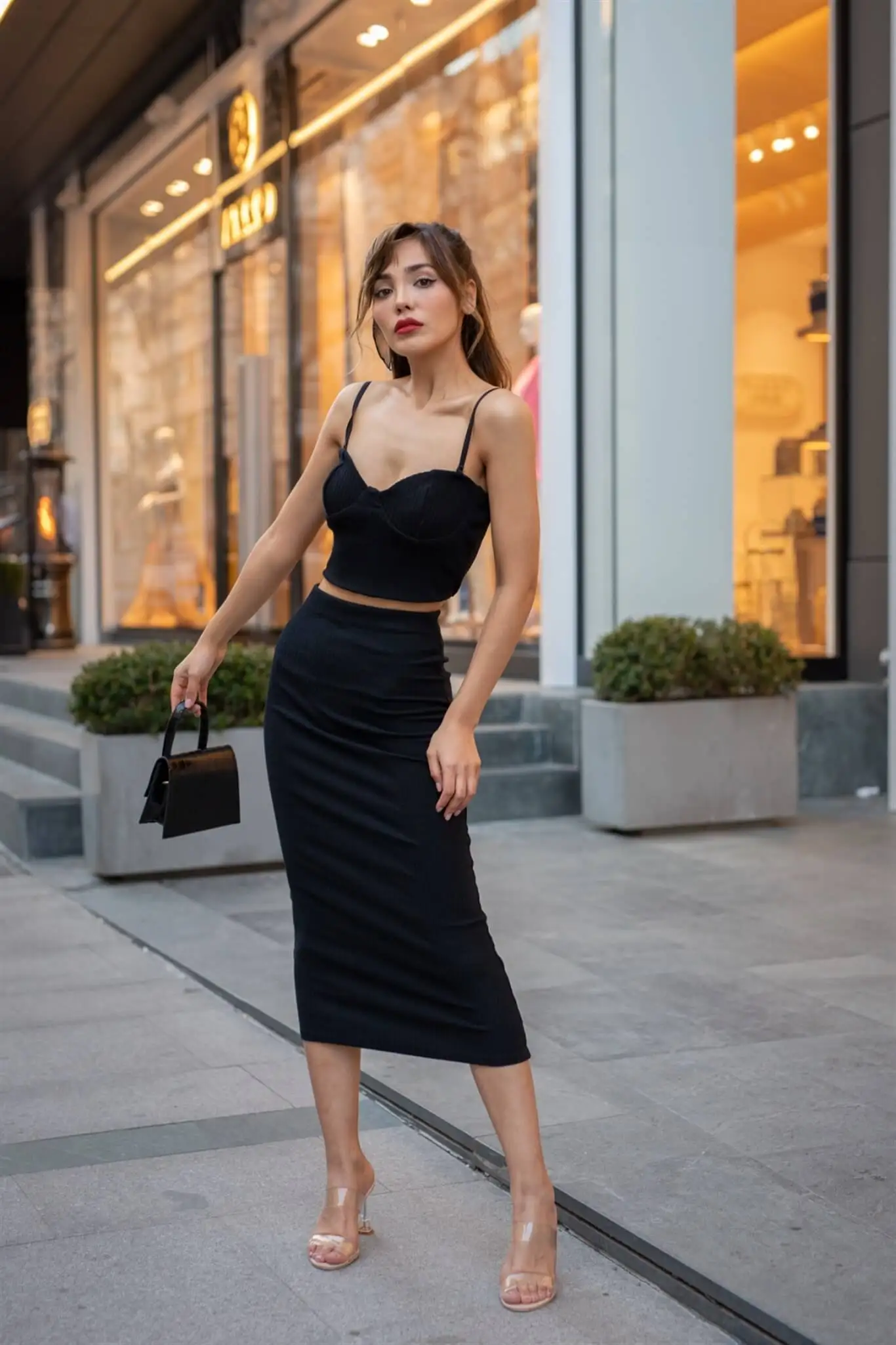 

Black Camisole Skirt Askılı Bustier Set 2022 Fashion Spring-Summer Quality