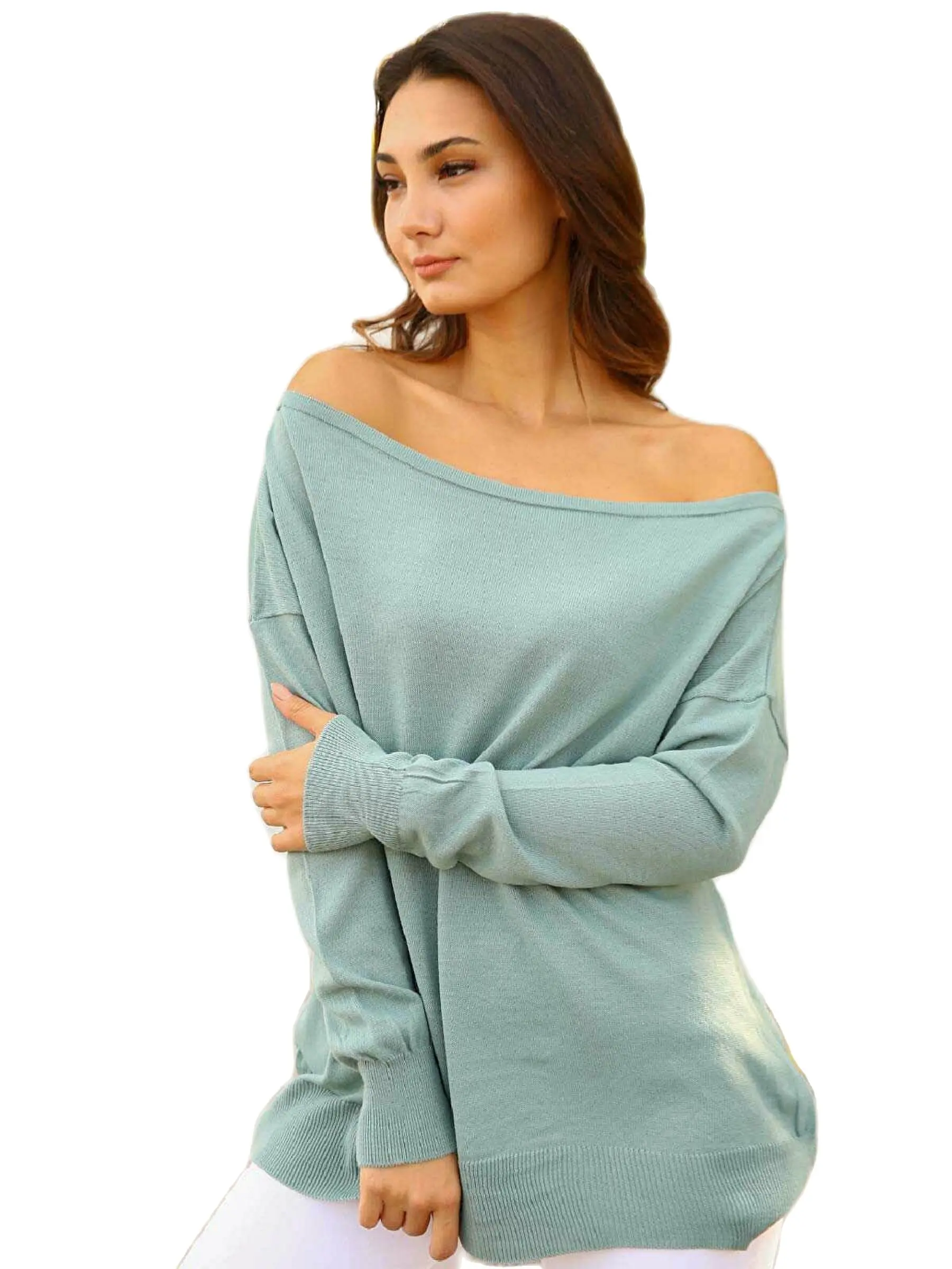 

Slash Neck Women Sweater Autumn Winter Season 2021 Fashion Sexy Hot Casual Lady Outside Acrylic Fabric Blue Brown